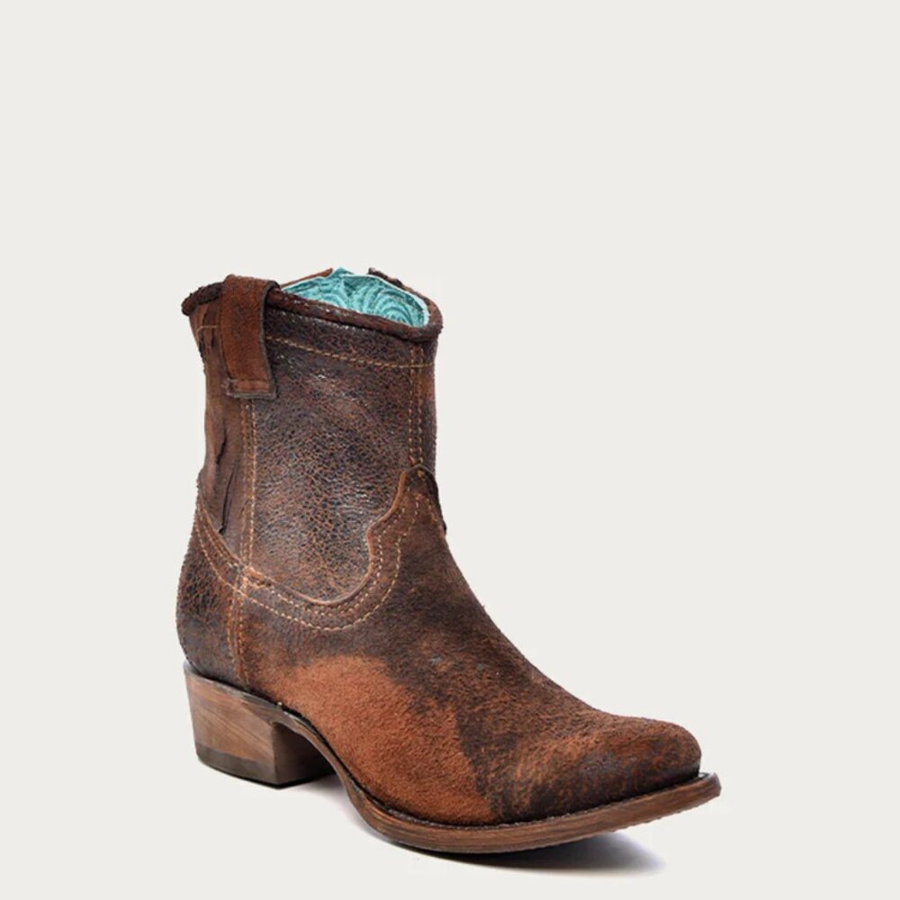 C1064 - WOMEN'S CHOCOLATE TAN LAMB ROUND TOE COWBOY BOOTIE WITH ZIPPER